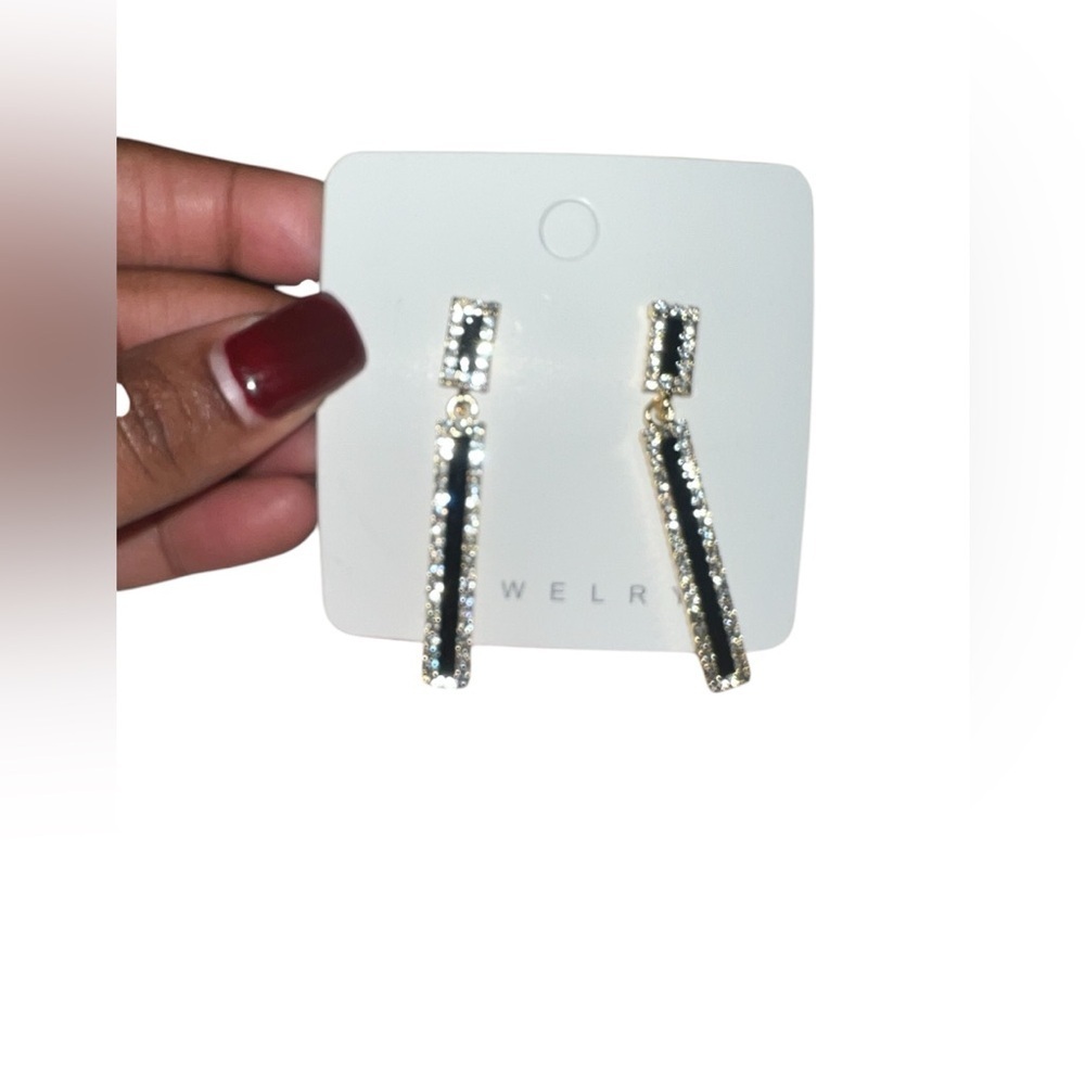 Brand New Black and Silver Drop Style Earrings with Rhinestones